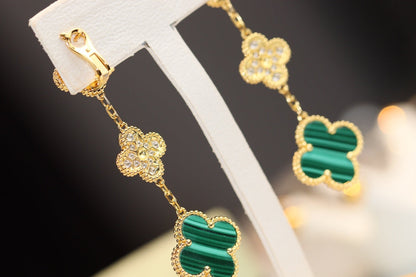 Mysitc CLOVER EARRINGS GOLD MALACHITE DIAMOND 3 MOTIF