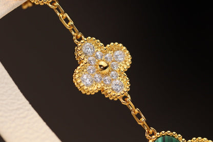 Mysitc CLOVER EARRINGS GOLD MALACHITE DIAMOND 3 MOTIF