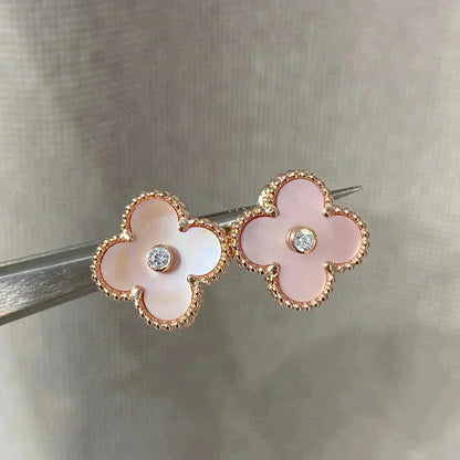 Mysitc CLOVER MEDIUM 1 MOTIFS  PINK MOP DIAMOND EARRINGS