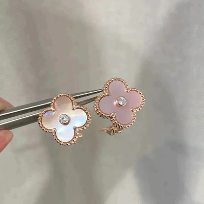 Mysitc CLOVER MEDIUM 1 MOTIFS  PINK MOP DIAMOND EARRINGS