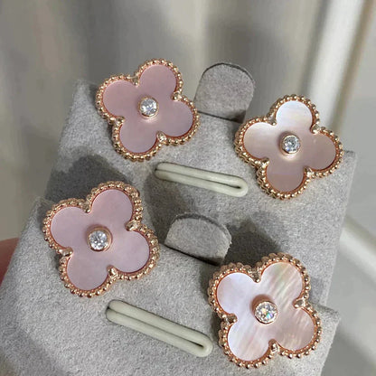 Mysitc CLOVER MEDIUM 1 MOTIFS  PINK MOP DIAMOND EARRINGS