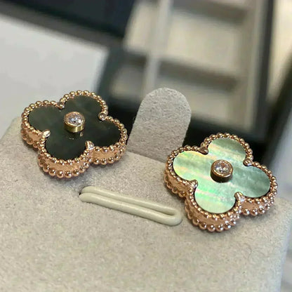 Mysitc CLOVER MEDIUM 1 MOTIFS GRAY MOP  DIAMOND EARRINGS