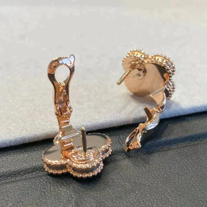 Mysitc CLOVER MEDIUM 1 MOTIFS GRAY MOP  DIAMOND EARRINGS