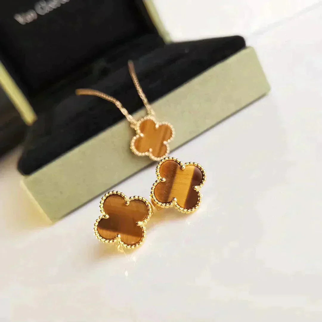 Mysitc CLOVER MEDIUM 1 MOTIFS TIGER EYE EARRINGS