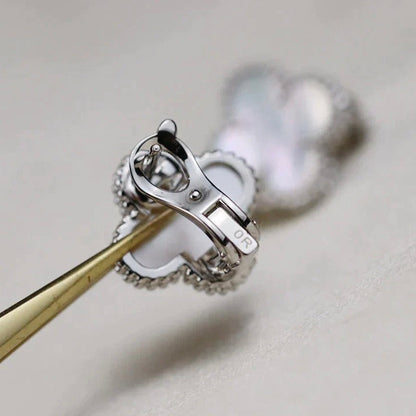 Mysitc CLOVER MEDIUM 1 MOTIFS  WHITE MOP EARRINGS SILVER