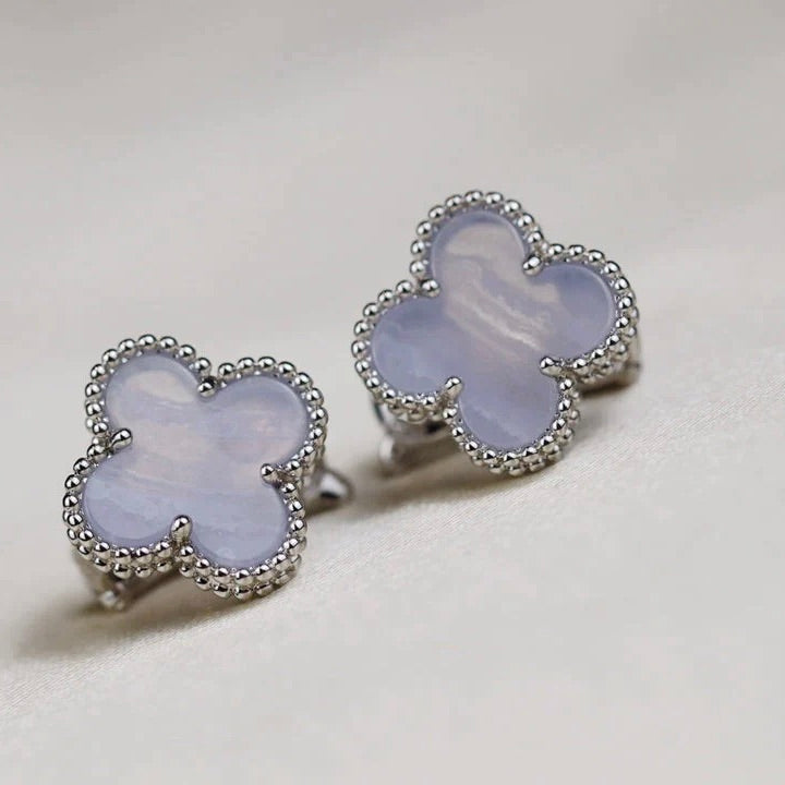 Mysitc CLOVER MEDIUM 1 MOTIFS  WHITE MOP EARRINGS SILVER