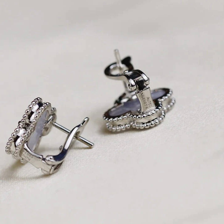 Mysitc CLOVER MEDIUM 1 MOTIFS  WHITE MOP EARRINGS SILVER