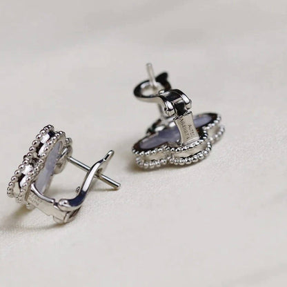 Mysitc CLOVER MEDIUM 1 MOTIFS  WHITE MOP EARRINGS SILVER