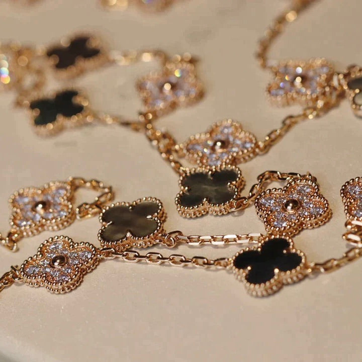 Mysitc CLOVER 20 MOTIFS DARK MOP DIAMOND  NECKLACE