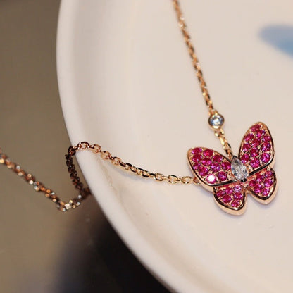 Mysitc BUTTERFLY RED DIAMOND ROSE GOLD NECKLACE