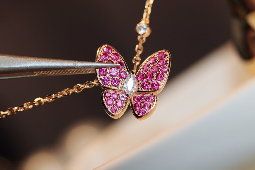 Mysitc BUTTERFLY RED DIAMOND ROSE GOLD NECKLACE