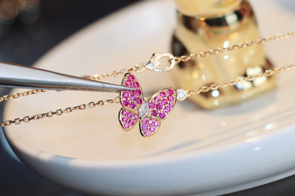 Mysitc BUTTERFLY RED DIAMOND ROSE GOLD NECKLACE