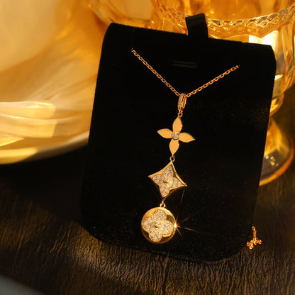 Mysitc STAR AND SUN DIAMOND PINK GOLD NECKLACE