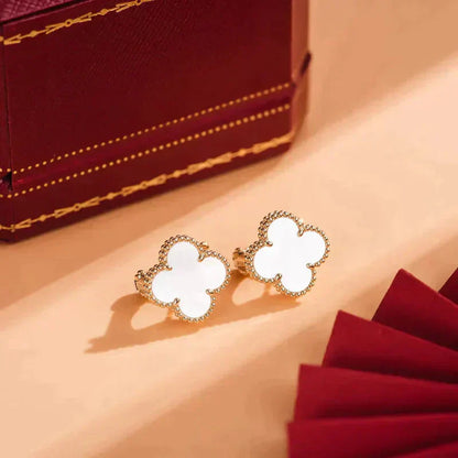 Mysitc CLOVER MEDIUM 1 MOTIFS  WHITE MOP STUD EARRINGS