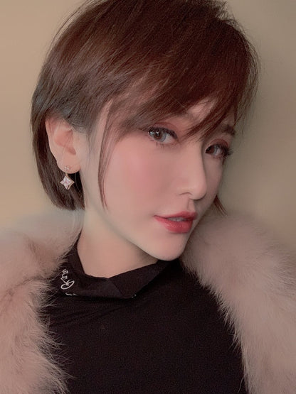 Mysitc DOUBLE STAR PINK GOLD MOP DROP EARRINGS