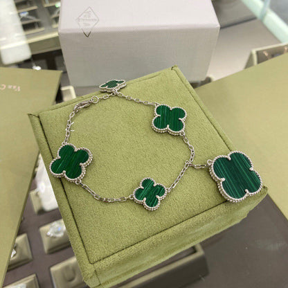 Mysitc CLOVER 5 MOTIFS SIVLER MALACHITE BRACELET