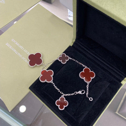 Mysitc CLOVER 5 MOTIFS SIVLER CARNELIAN BRACELET