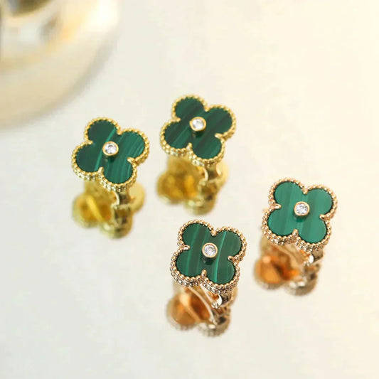 Mysitc CLOVER MEDIUM 1 MOTIFS MALACHITE DIAMOND EARRINGS