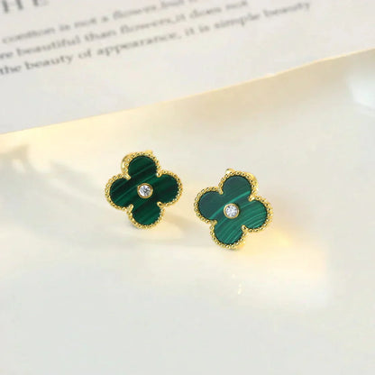Mysitc CLOVER MEDIUM 1 MOTIFS MALACHITE DIAMOND EARRINGS