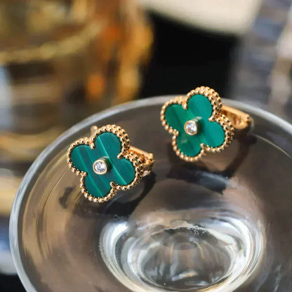 Mysitc CLOVER MEDIUM 1 MOTIFS MALACHITE DIAMOND EARRINGS