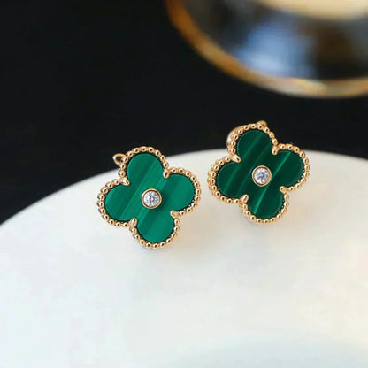 Mysitc CLOVER MEDIUM 1 MOTIFS MALACHITE DIAMOND EARRINGS