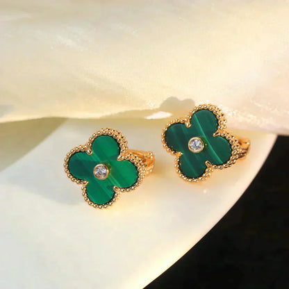 Mysitc CLOVER MEDIUM 1 MOTIFS MALACHITE DIAMOND EARRINGS