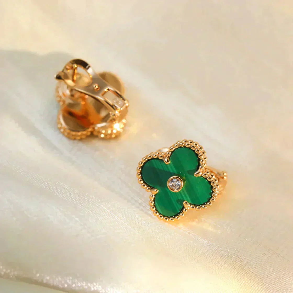 Mysitc CLOVER MEDIUM 1 MOTIFS MALACHITE DIAMOND EARRINGS