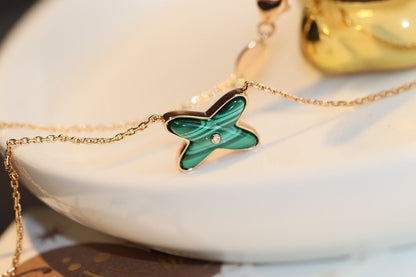 Mysitc JEUX MALACHITE 1 DIAMOND PINK GOLD NECKLACE