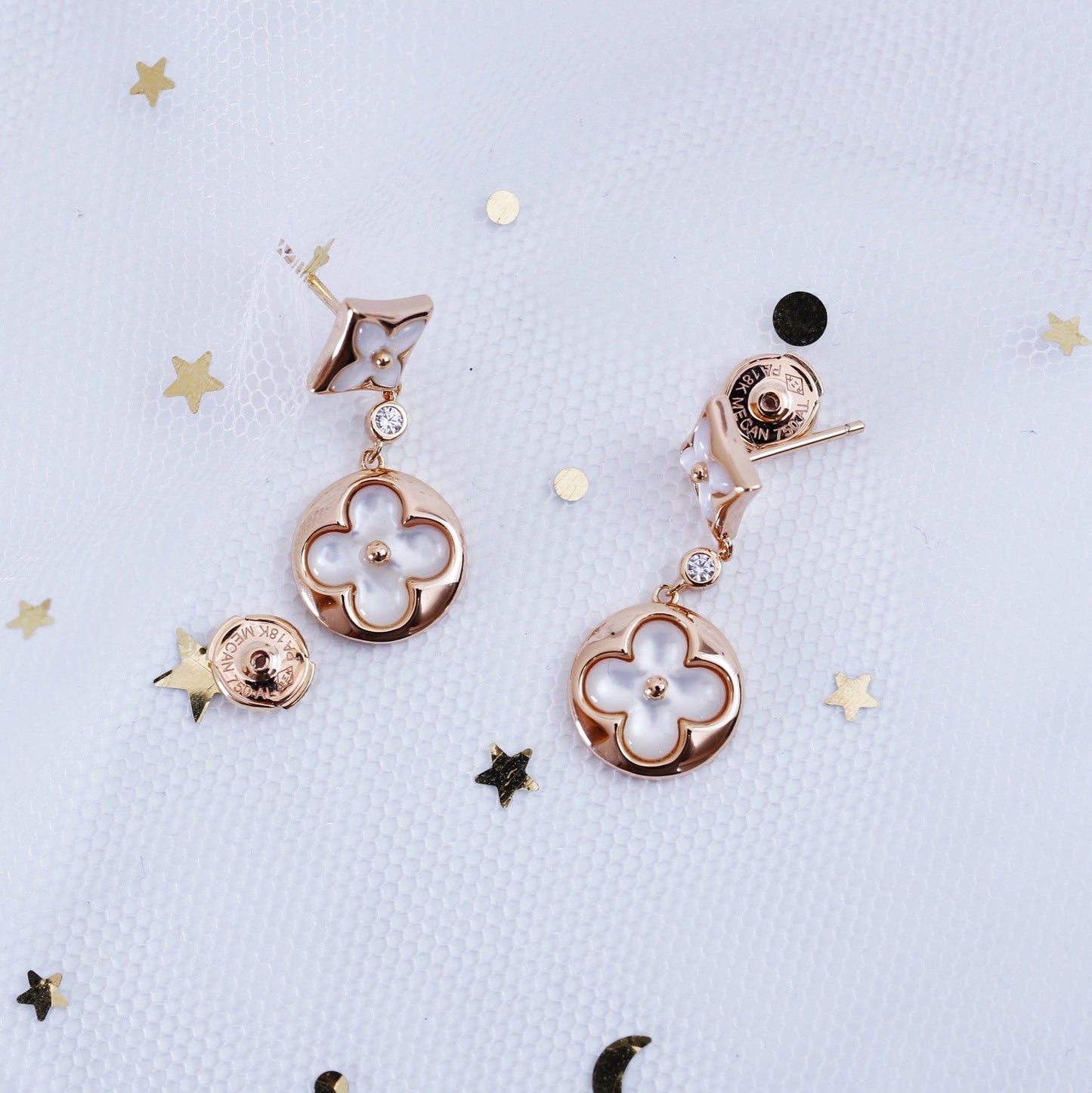Mysitc STAR AND SUN PINK GOLD MOP DROP EARRINGS