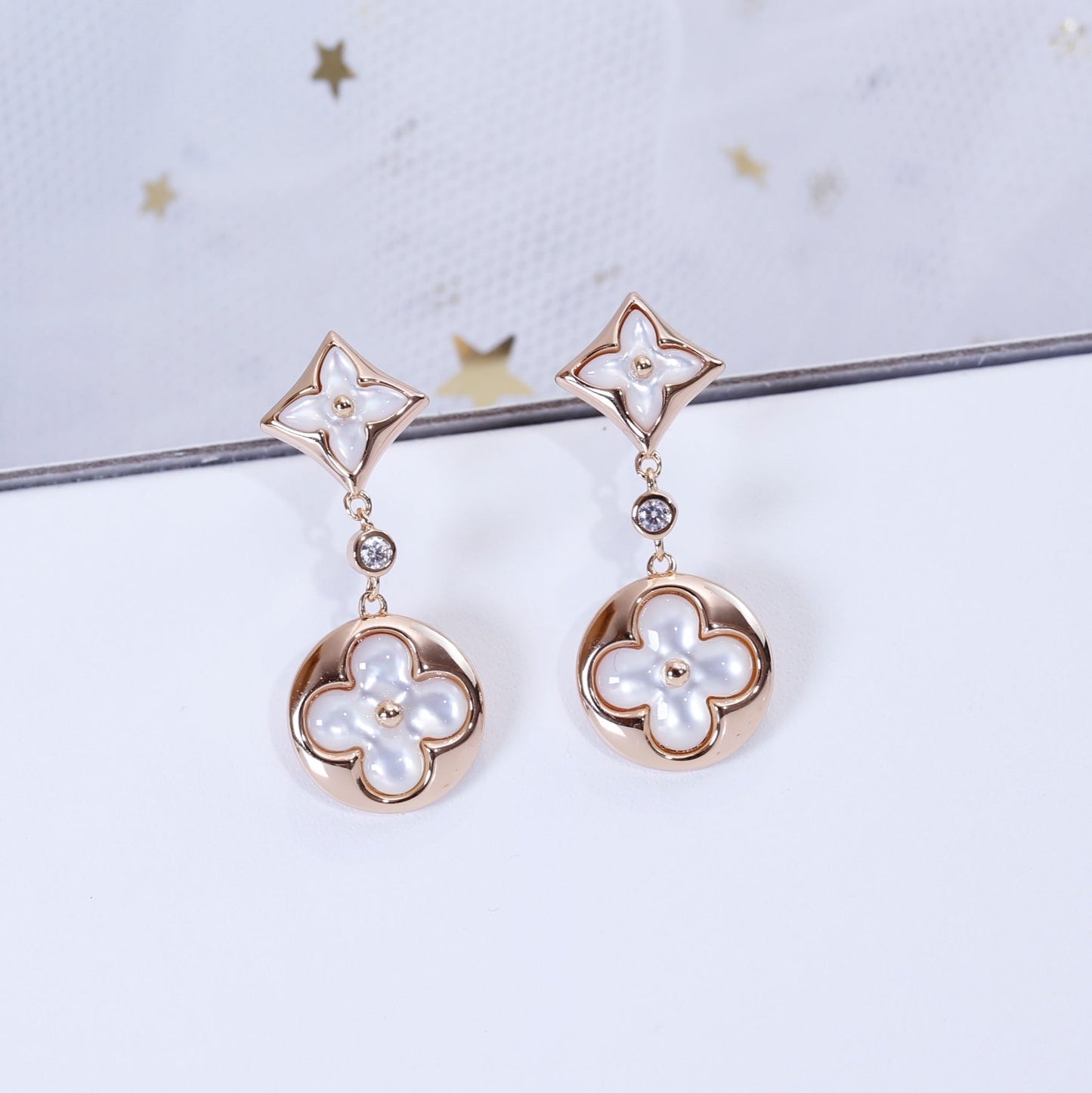 Mysitc STAR AND SUN PINK GOLD MOP DROP EARRINGS