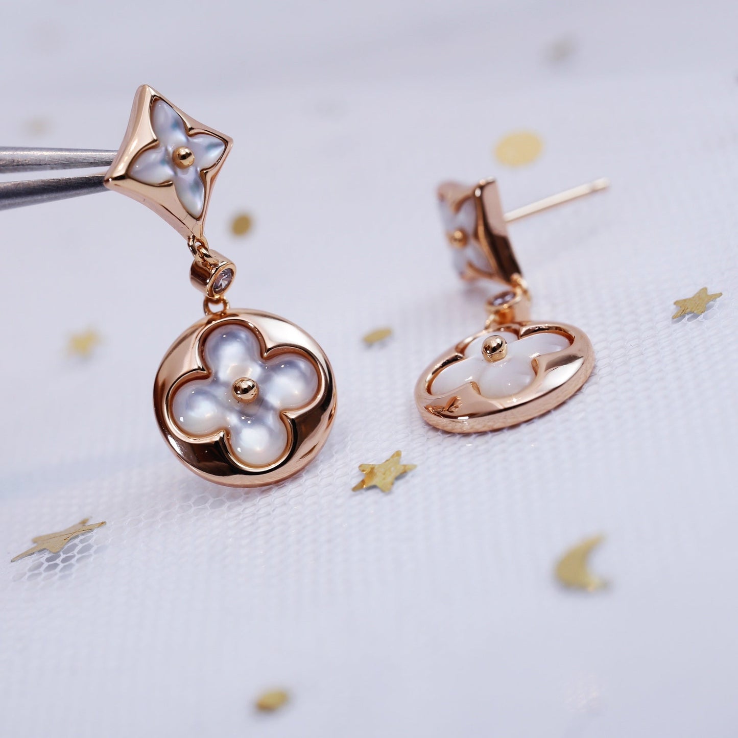 Mysitc STAR AND SUN PINK GOLD MOP DROP EARRINGS