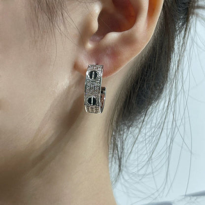 Mysitc LOVE CERAMIC DIAMOND PAVED SILVER EARRINGS