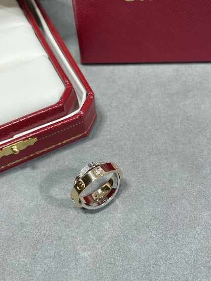 Mysitc LOVE PINK GOLD SILVER DIAMOND DOUBLE RING