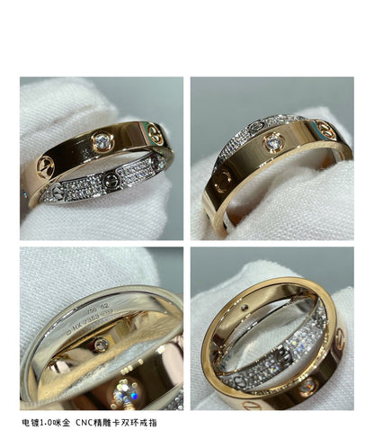 Mysitc LOVE PINK GOLD SILVER DIAMOND DOUBLE RING