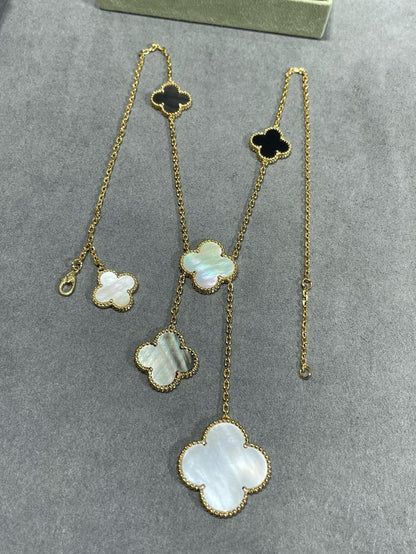 Mysitc CLOVER 6 MOTIF MOP ONYX GOLD NECKLACE