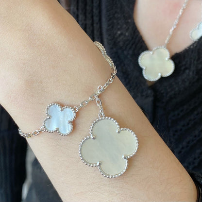Mysitc CLOVER 5 MOTIF WHITE MOP SILVER BRACELET