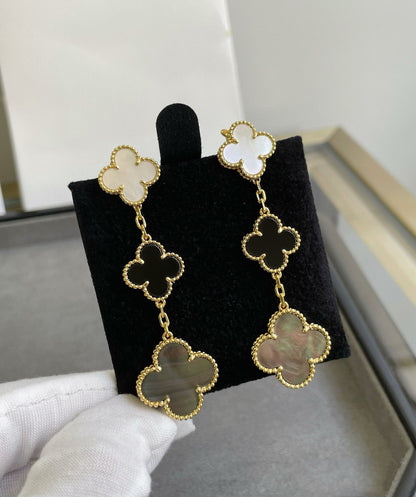 Mysitc CLOVER 3 MOTIF MOP ONYX DARK MOP PINK GOLD EARRINGS