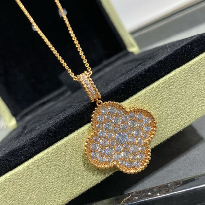 Mystic CLOVER 25MM LARGE PEDANT DIAMOND PAVED LONG NECKLACE