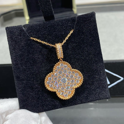 Mystic CLOVER 25MM LARGE PEDANT DIAMOND PAVED LONG NECKLACE