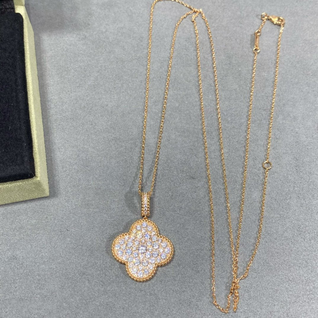 Mystic CLOVER 25MM LARGE PEDANT DIAMOND PAVED LONG NECKLACE