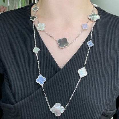 Mysitc CLOVER 16 MOTIF CHALCEDONY MOP SILVER NECKLACE