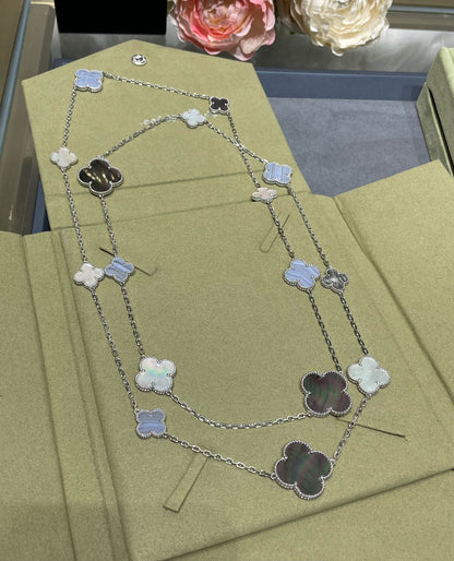 Mysitc CLOVER 16 MOTIF CHALCEDONY MOP SILVER NECKLACE
