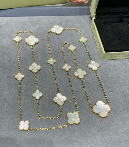 Mysitc CLOVER 16 MOTIF WHITE MOP GOLD NECKLACE