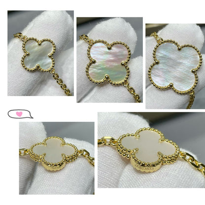 Mysitc CLOVER 16 MOTIF WHITE MOP GOLD NECKLACE