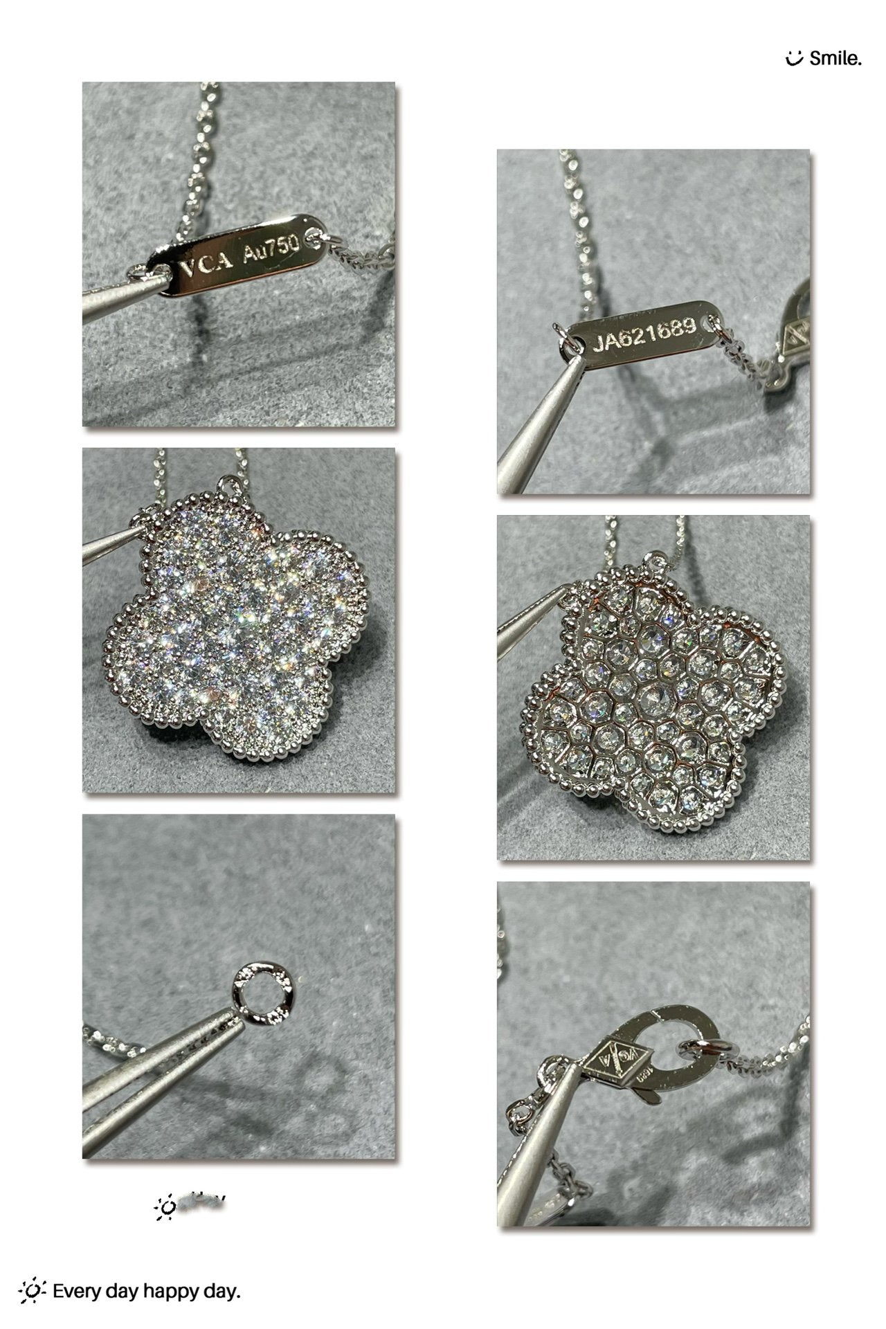 Mysitc CLOVER 25MM LARGE PENDANT DIAMOND PAVED SILVER NECKLACE