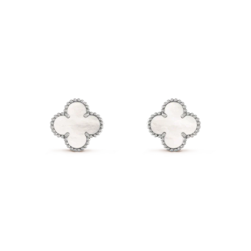 Mysitc CLOVER MEDIUM 1 MOTIFS  WHITE MOP EARRINGS SILVER