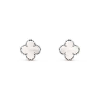 Mysitc CLOVER MEDIUM 1 MOTIFS  WHITE MOP EARRINGS SILVER