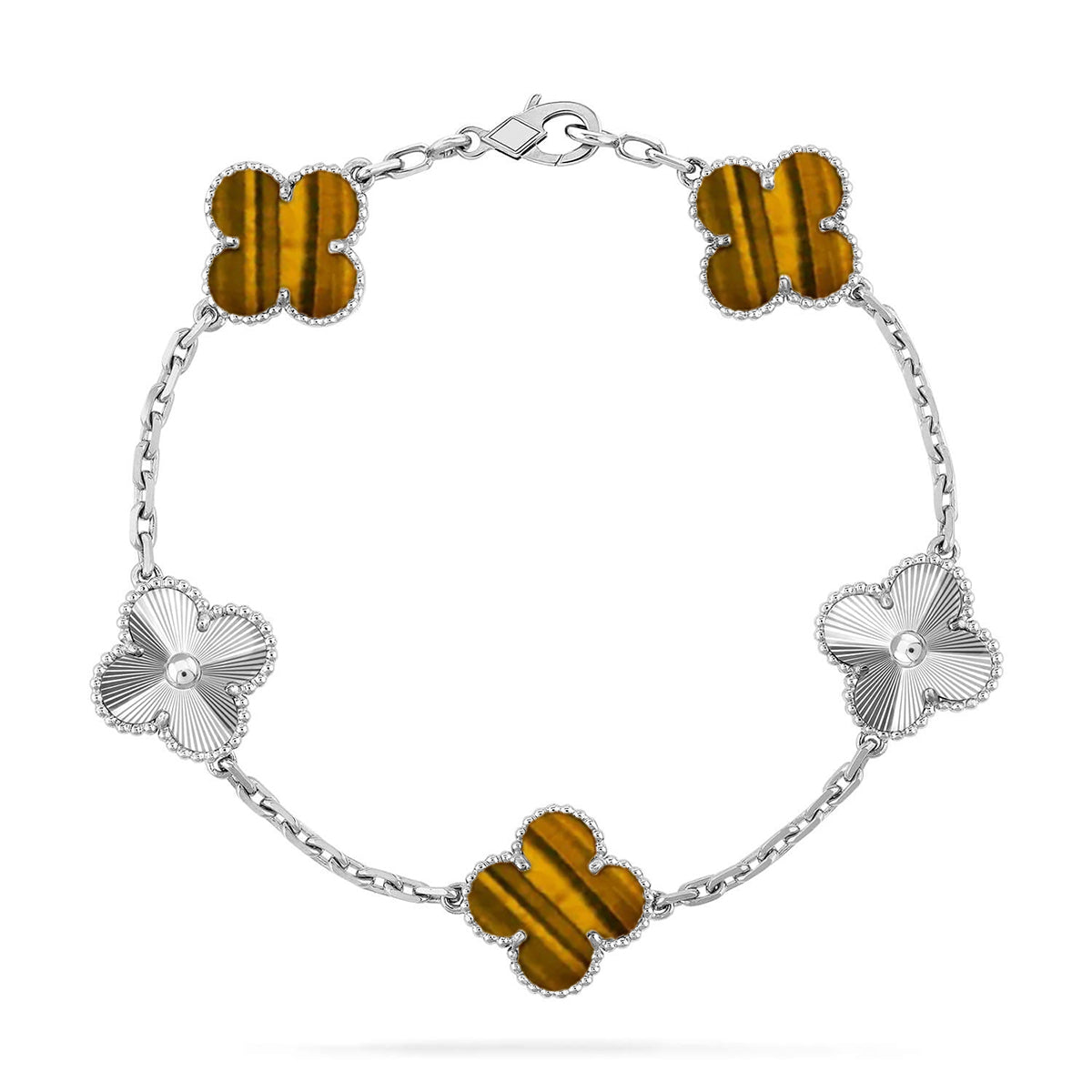 [Mysitc ]New  CLOVER 5 MOTIFS TIGER EYE BRACELET COLLECTION