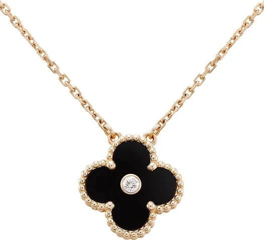 Mystic CLOVER 15MM ダイヤモンド オニキス ネックレス