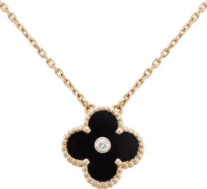 Mystic CLOVER 15MM ダイヤモンド オニキス ネックレス